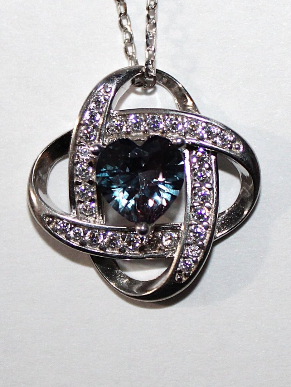 Sterling Silver Mystic Topaz Heart Knot Necklace